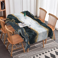 Lofaris Liquid Marble Black Grey Gold Rectangle Tablecloth