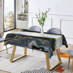 Lofaris Liquid Marble Black Grey Gold Rectangle Tablecloth