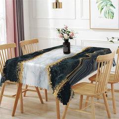 Lofaris Liquid Marble Black Grey Gold Rectangle Tablecloth