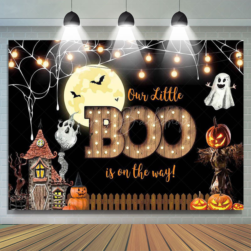 Lofaris Little Boo Moon Night Halloween Baby Shower Backdrop