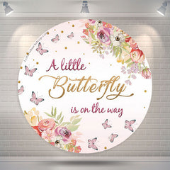 Lofaris Little Butterfly Is On The Way Round Baby Shower Backdrop