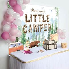 Lofaris Little Camper Wild Camping Bear Baby Shower Backdrop