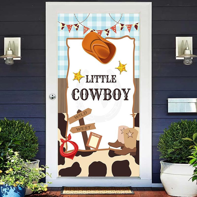 Lofaris Little Cowboy Wild West Brown Baby Shower Door Cover