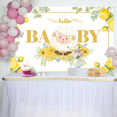 Lofaris Little Lamb Yellow Floral Leaf Baby Shower Backdrop