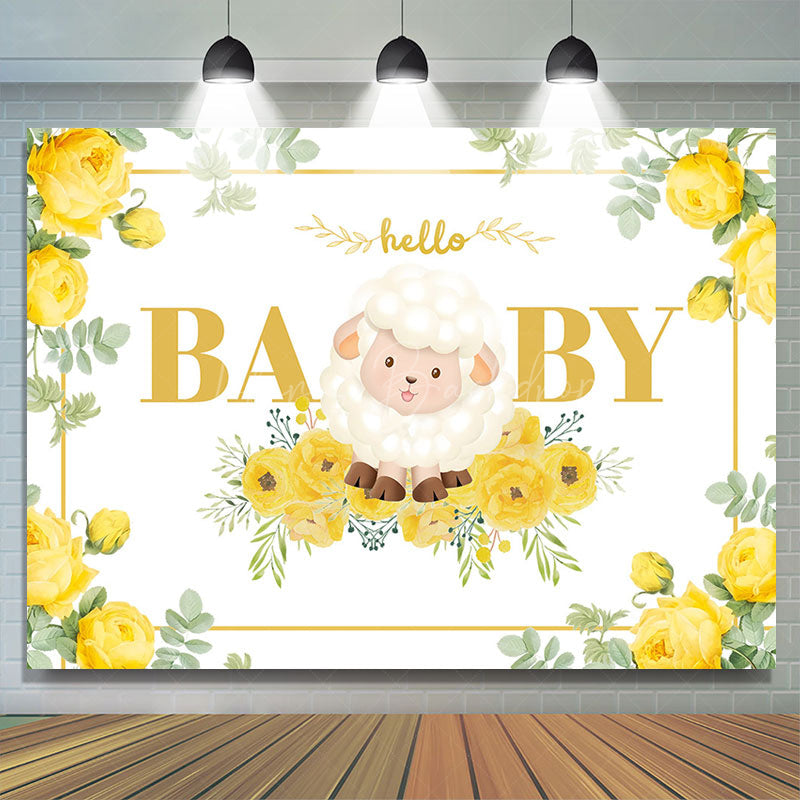 Lofaris Little Lamb Yellow Floral Leaf Baby Shower Backdrop