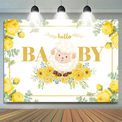 Lofaris Little Lamb Yellow Floral Leaf Baby Shower Backdrop