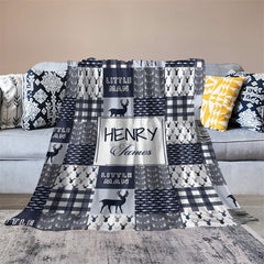 Lofaris Little Man Indigo Deer Plaid Custom Name Blanket