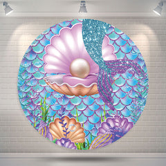 Lofaris Little Mermaid Tail Pearl Round Party Backdrop