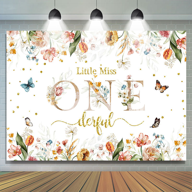 Lofaris Little Miss Floral 1st Birthday Backdrop For Girl