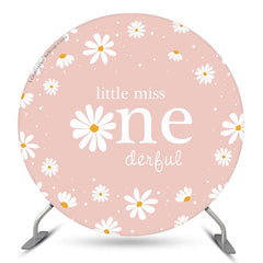 Lofaris Little Miss Pink Floral 1st Round Birthday Backdrop