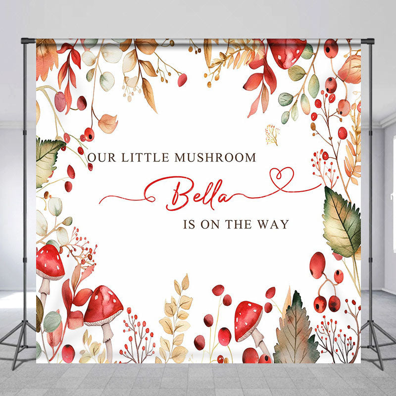 Lofaris Little Mushroom Leaves Custom Baby Shower Backdrop