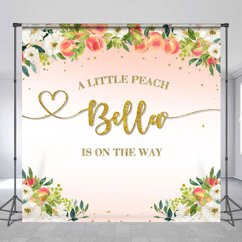 Lofaris Little Peach Floral Custom Name Baby Shower Backdrop