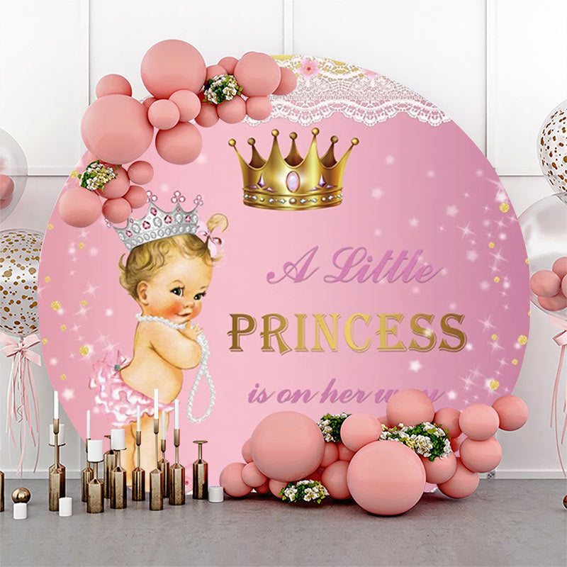 Lofaris Little Princess Pink Lace Round Baby Shower Backdrop