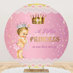 Lofaris Little Princess Pink Lace Round Baby Shower Backdrop