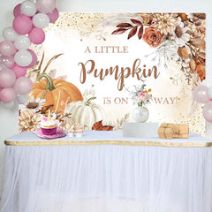 Lofaris Little Pumpkin Floral Autumn Baby Shower Backdrop