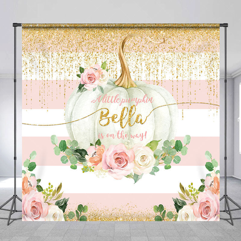 Lofaris Little Pumpkin Floral Custom Baby Shower Backdrop