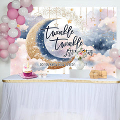 Lofaris Little Star Sparkle Moon Twins Baby Shower Backdrop