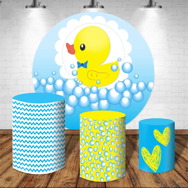 Lofaris Little Yellow Duck Bubble Blue Round Backdrop Kit