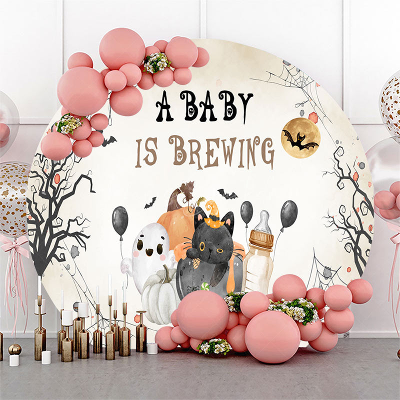 Lofaris A Baby Is Brewing Ghost Halloween Round Backdrop