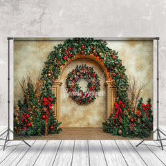 Lofaris Abstract Beige Wall Pine Leaves Christmas Backdrop