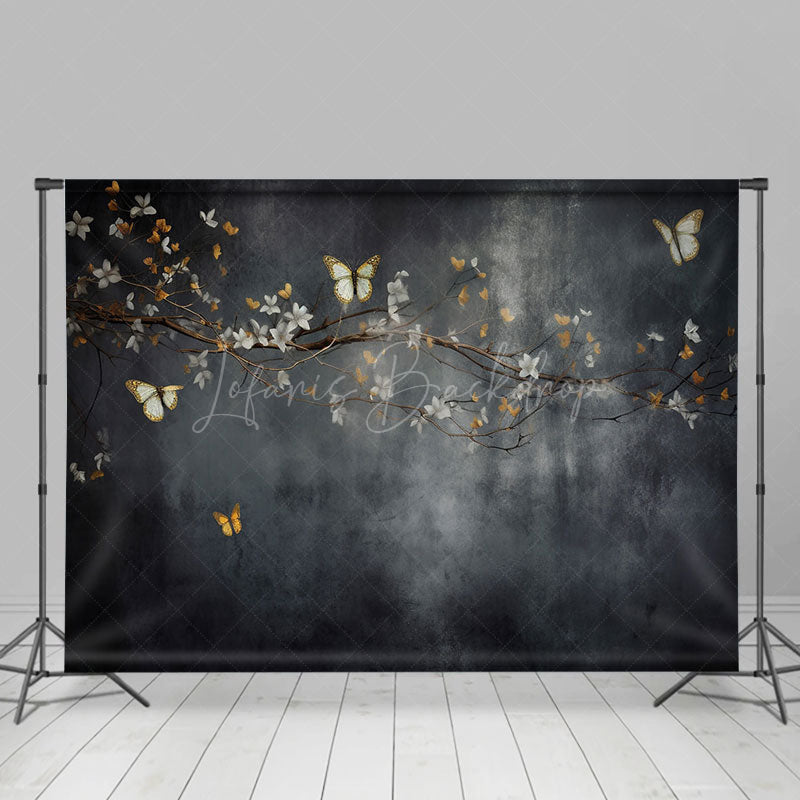 Lofaris Abstract Black Wall Floral Branch Butterfly Backdrop