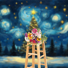 Lofaris Abstract Blue Starry Sky Xmas Tree Christmas Backdrop