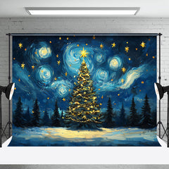 Lofaris Abstract Blue Starry Sky Xmas Tree Christmas Backdrop