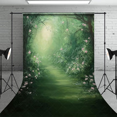 Lofaris Abstract Green Forest Pink Floral Wedding Backdrop