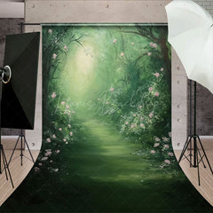 Lofaris Abstract Green Forest Pink Floral Wedding Backdrop