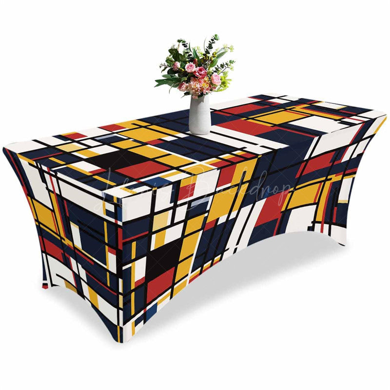 Lofaris Abstract Mondrian Color Block Fitted Stretch Table Cover