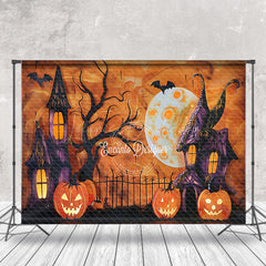 Lofaris Abstract Orange Pumpkins Castle Halloween Backdrop