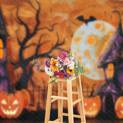 Lofaris Abstract Orange Pumpkins Castle Halloween Backdrop