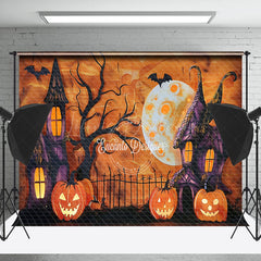 Lofaris Abstract Orange Pumpkins Castle Halloween Backdrop