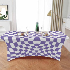 Lofaris Abstract Purple White Checker Fitted Stretch Table Cover