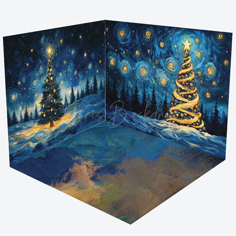 Lofaris Abstract Star Night Tree Christmas Room Set Backdrop