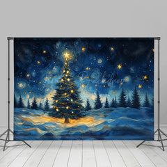 Lofaris Abstract Starry Blue Sky Tree Christmas Backdrop