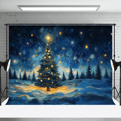 Lofaris Abstract Starry Blue Sky Tree Christmas Backdrop