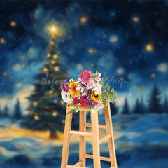 Lofaris Abstract Starry Blue Sky Tree Christmas Backdrop