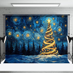 Lofaris Abstract Stars Blue Sky Xmas Tree Christmas Backdrop