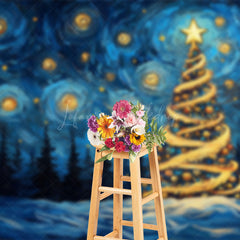 Lofaris Abstract Stars Blue Sky Xmas Tree Christmas Backdrop