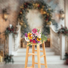 Lofaris Abstract Wall Christmas Wreath Stairs Photo Backdrop