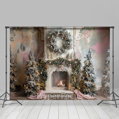 Lofaris Abstract Wall Fireplace Pine Tree Christmas Backdrop