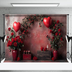 Lofaris Abstract Wall Red Rose Leaves Valentines Day Backdrop