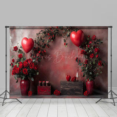 Lofaris Abstract Wall Red Rose Leaves Valentines Day Backdrop