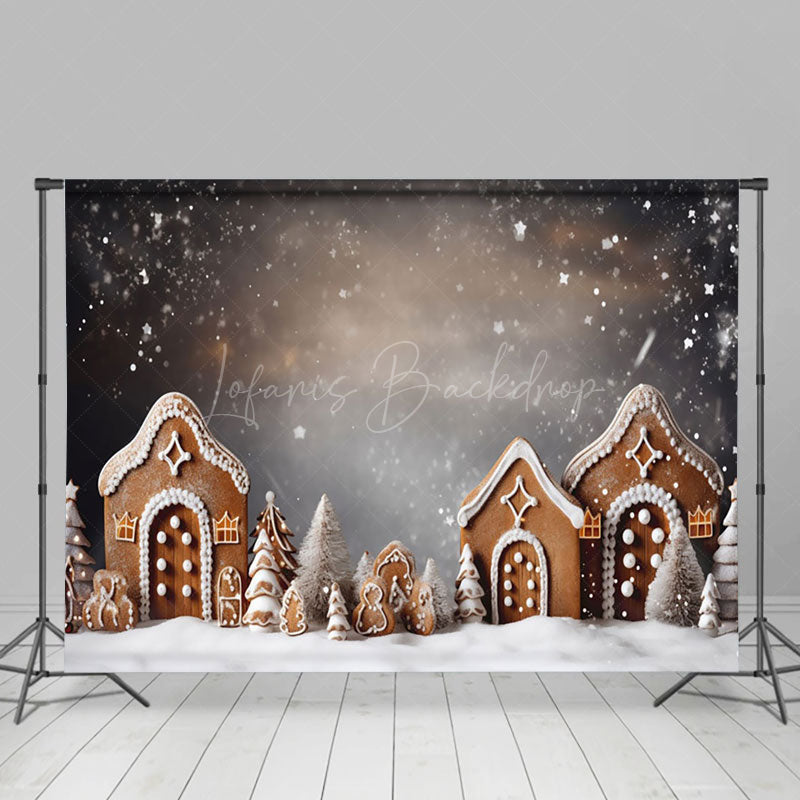 Lofaris Aesthetic Snowy Gingerbread House Christmas Backdrop