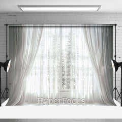 Lofaris Aesthetic White Gauze Curtain Window Winter Backdrop