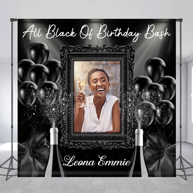 Lofaris All Black Balloons Custom Photo Birthday Backdrop