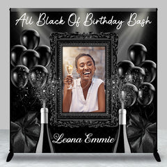 Lofaris All Black Balloons Custom Photo Birthday Backdrop