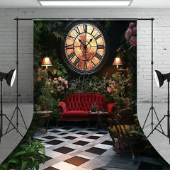 Lofaris Ancient Clock Greenery Floral Sofa Wedding Backdrop