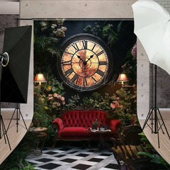 Lofaris Ancient Clock Greenery Floral Sofa Wedding Backdrop